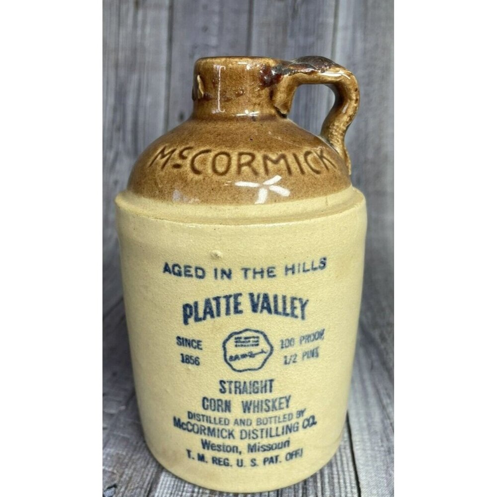 Vintage McCormick Platte Valley Corn Whiskey Stoneware Jug